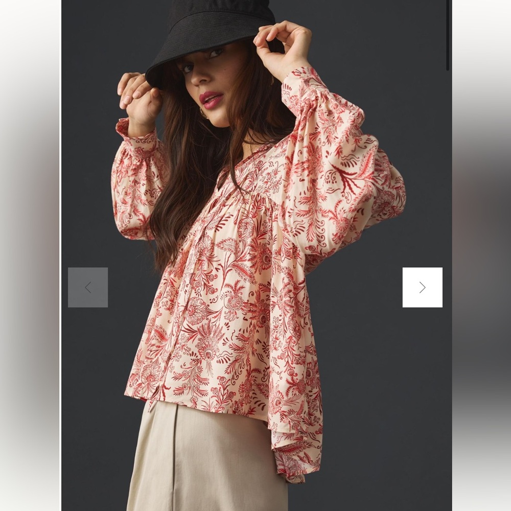 Anthropologie Tie-Front Peasant Blouse size M